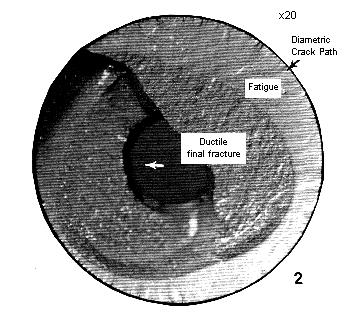 Detail of fracture face showing the predominance of fatigue